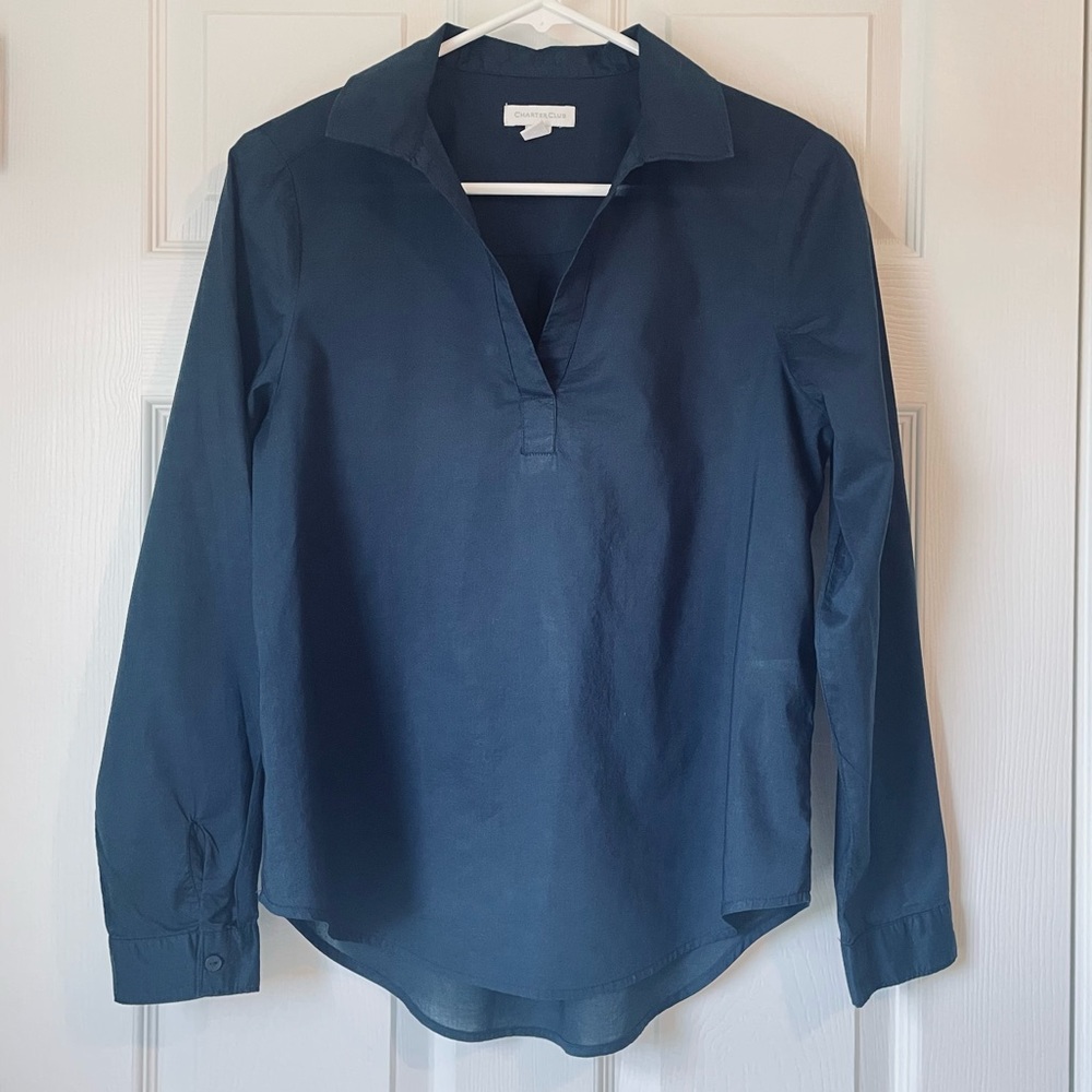 Charter Club Pull-on V-neck Blouse in Navy